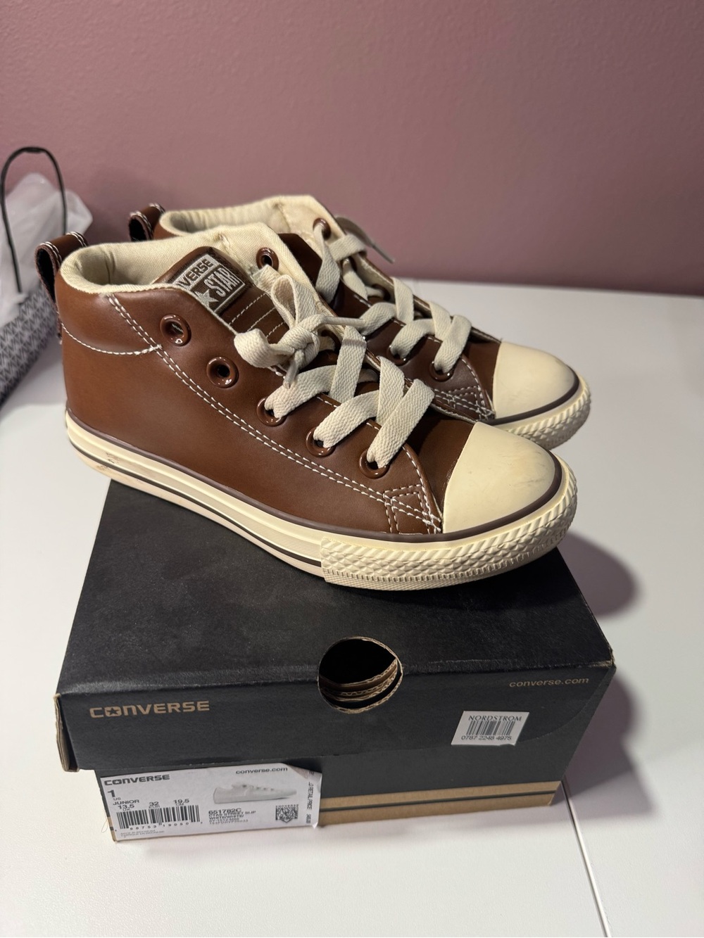 Converse Kids Brown and Cream High-Top Sneakers